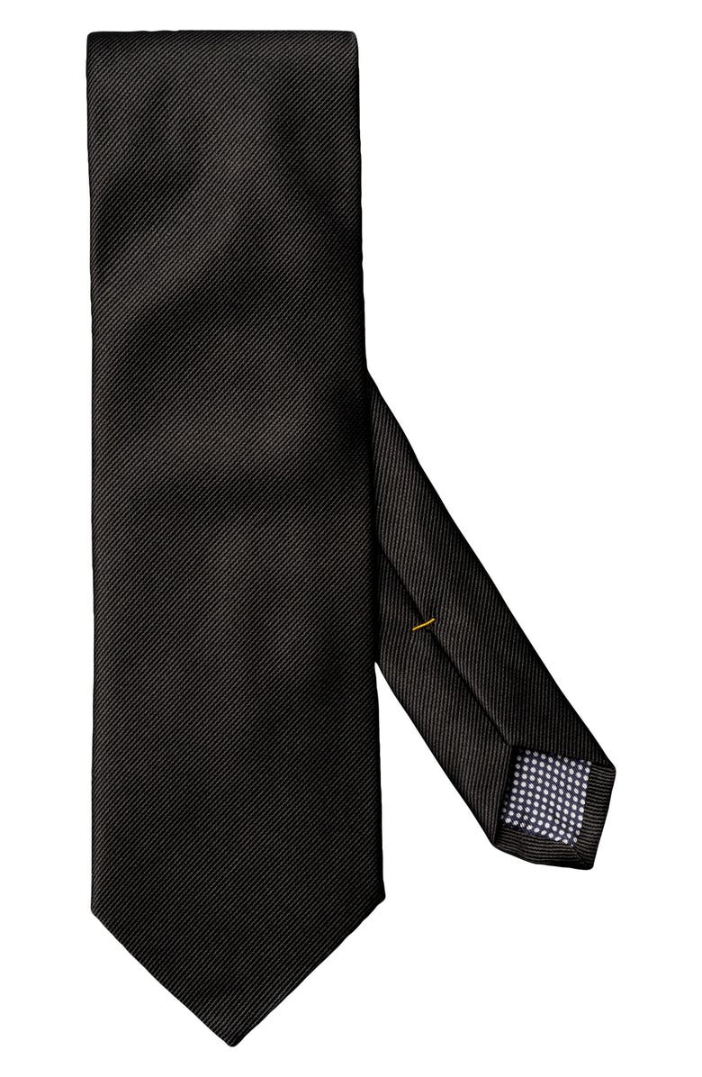 Eton Black Solid Silk Twill Tie, Main, color, Black