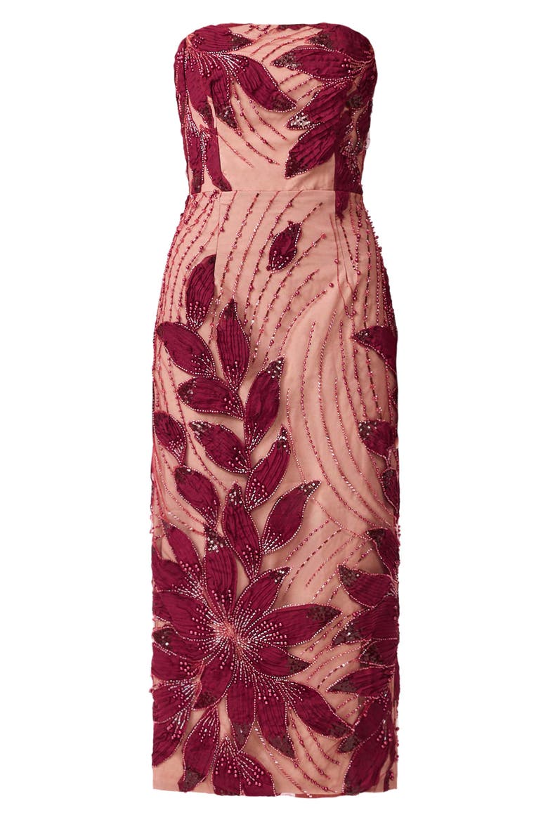 Elisa Strapless Column Midi Dress, Alternate, color, BURGUNDY