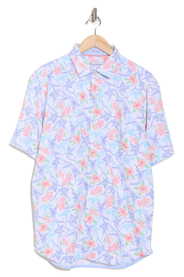 Coconut Point Marlin Mania Short Sleeve Button-Up Shirt, Alternate, color, WHITE