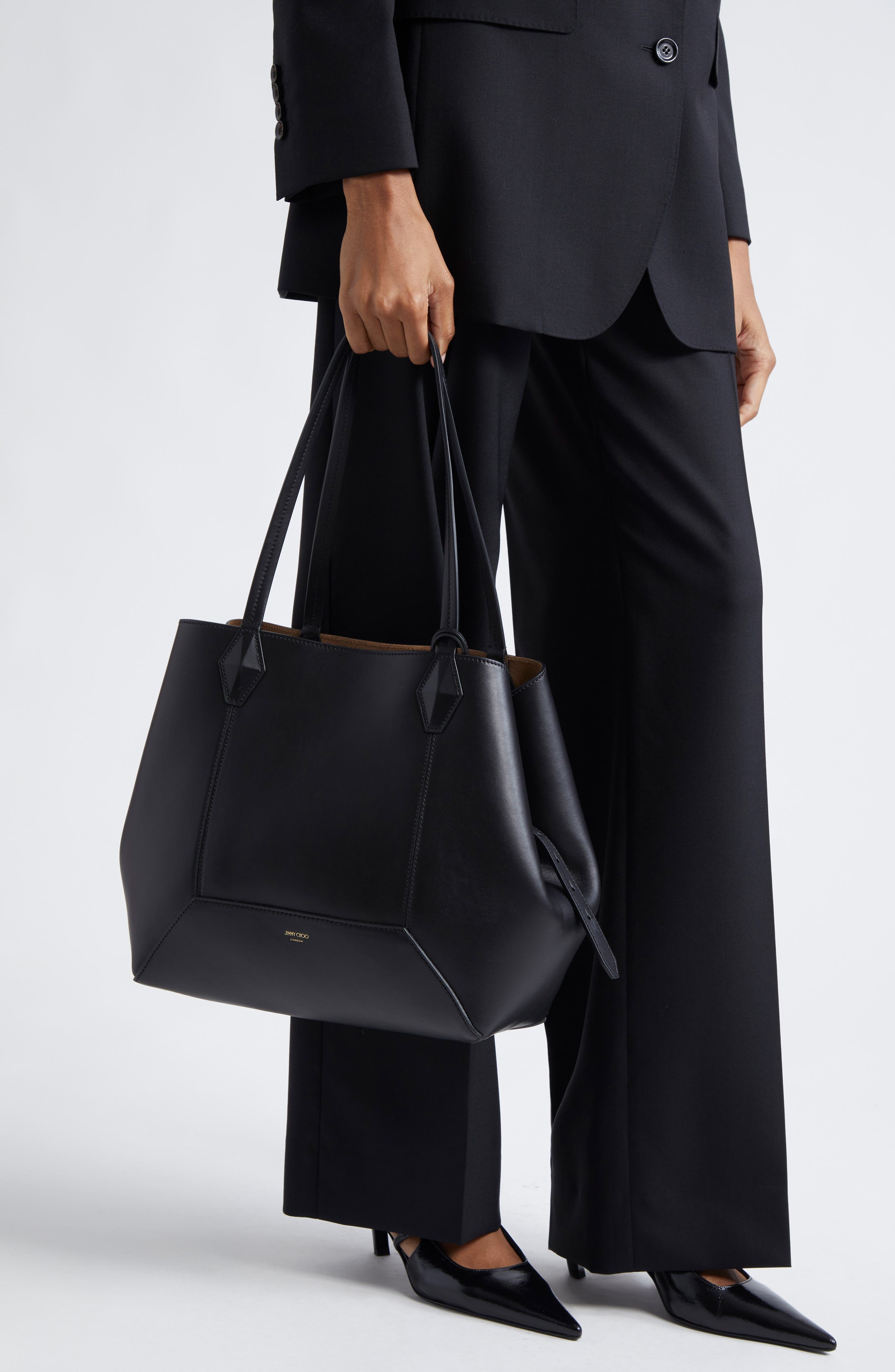 Jimmy Choo Medium Diamond Leather Tote, Alternate, color, Black