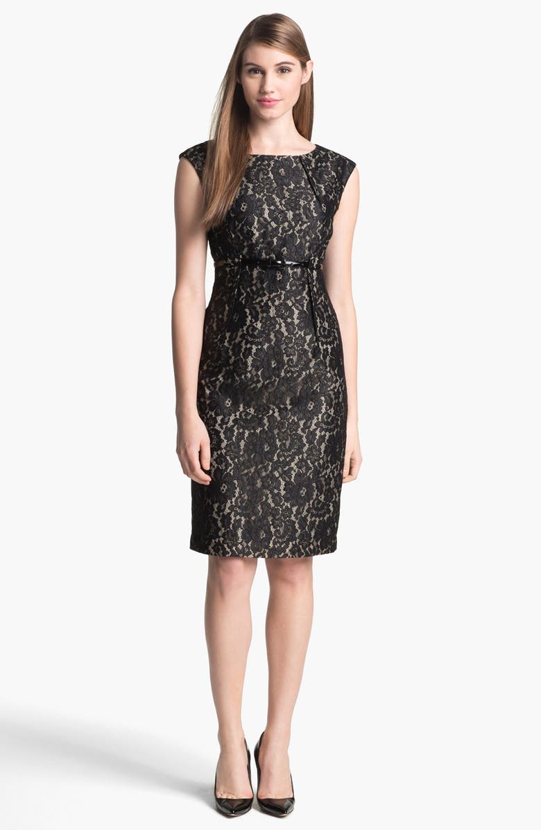 Calvin Klein Belted Lace Sheath Dress, Main, color, 
