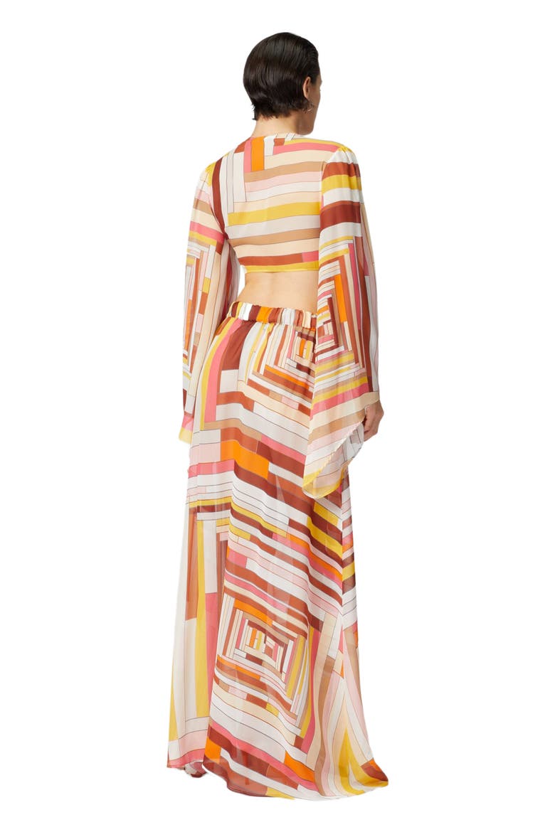 Long Covered Up Skirt In Printed Silk With Front Closure, Alternate, color, Multicoloured