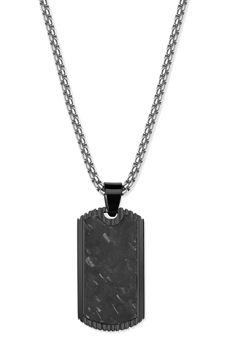 Men's Textured Dog Tag Pendant Necklace, Main, color, BLACK