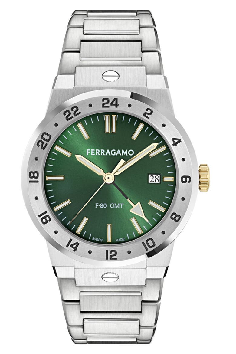 F-80 Classic GMT Bracelet Watch, 41mm, Main, color, STAINLESS STEEL GREEN
