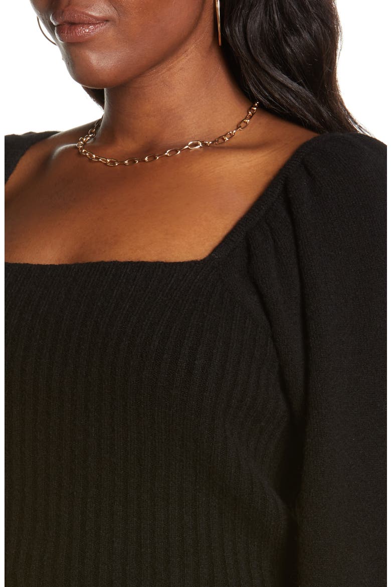 Puff Sleeve Square Neck Sweater, Alternate, color, BLACK