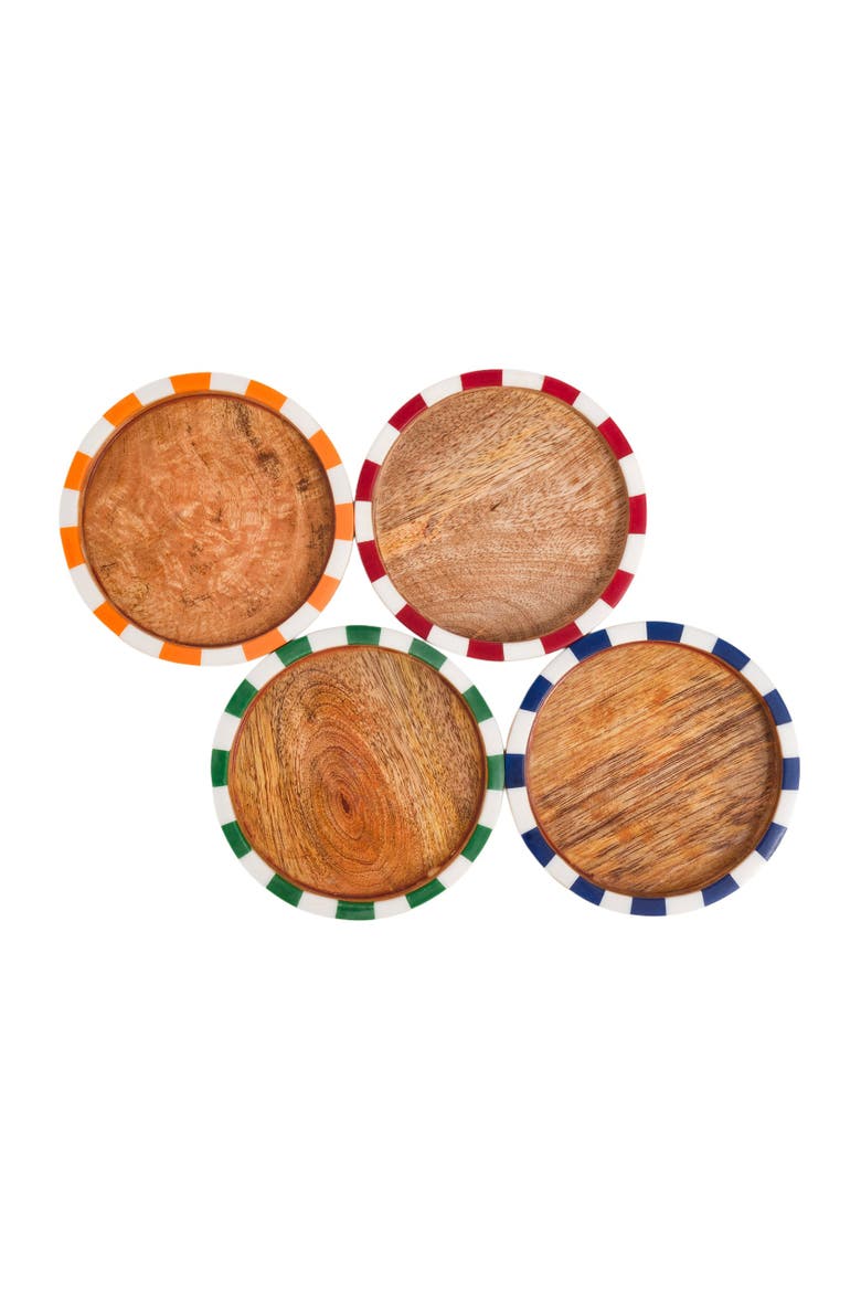 Nohar Wood Round Coaster Set of 4 Artisan Design, Main, color, Multicolor
