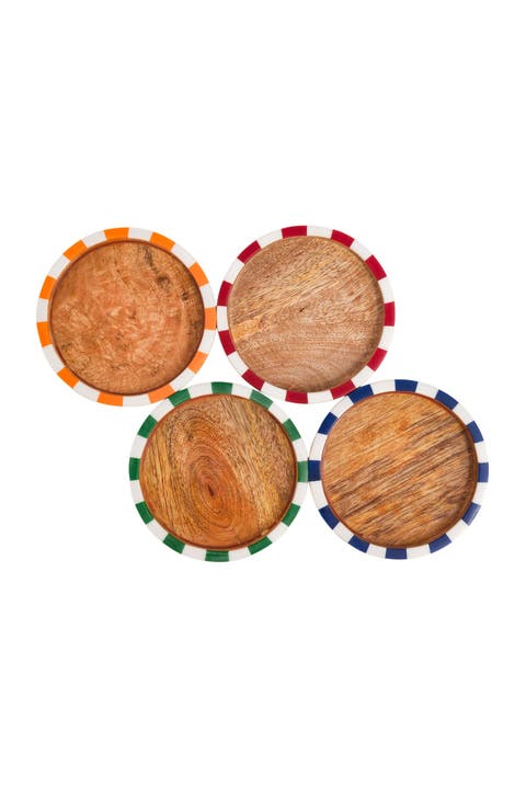 Nohar Wood Round Coaster Set of 4 Artisan Design