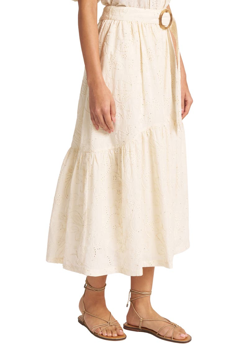 Liora Eyelet Belted Midi Skirt, Alternate, color, IVORY
