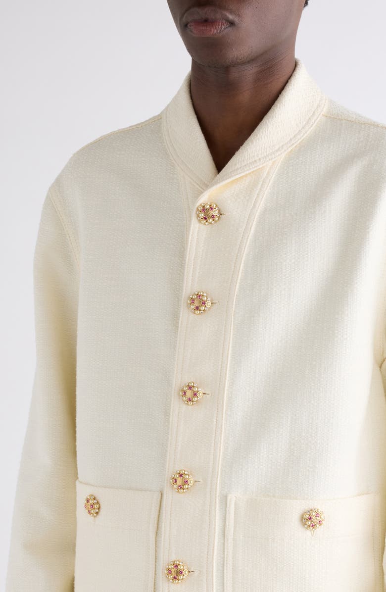 Givenchy Crystal & Imitation Pearl Button Shawl Collar Tweed Jacket, Alternate, color, White
