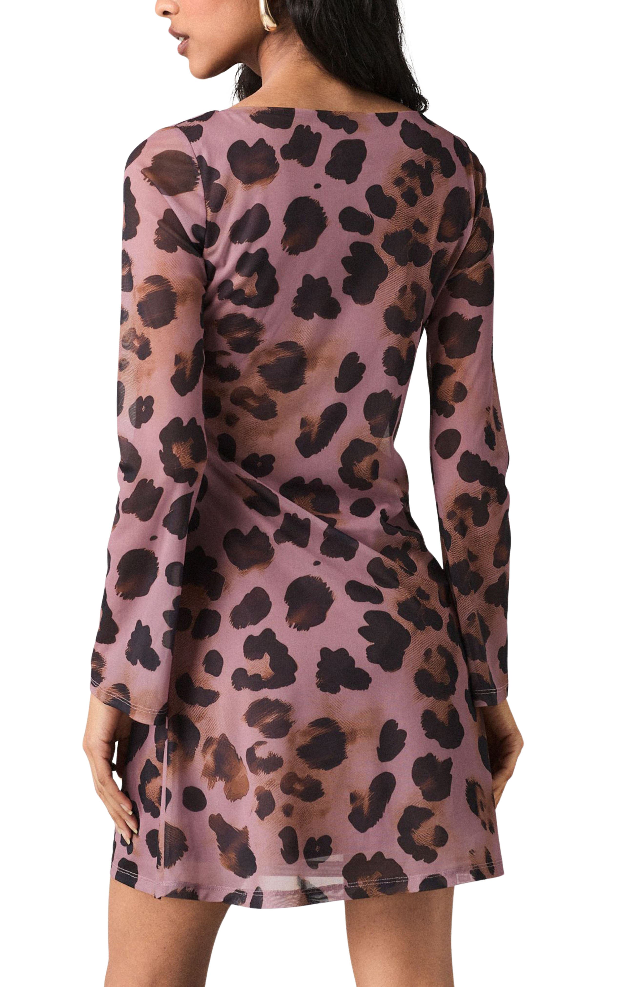 Animal Long Sleeve Mesh Minidress - image 2