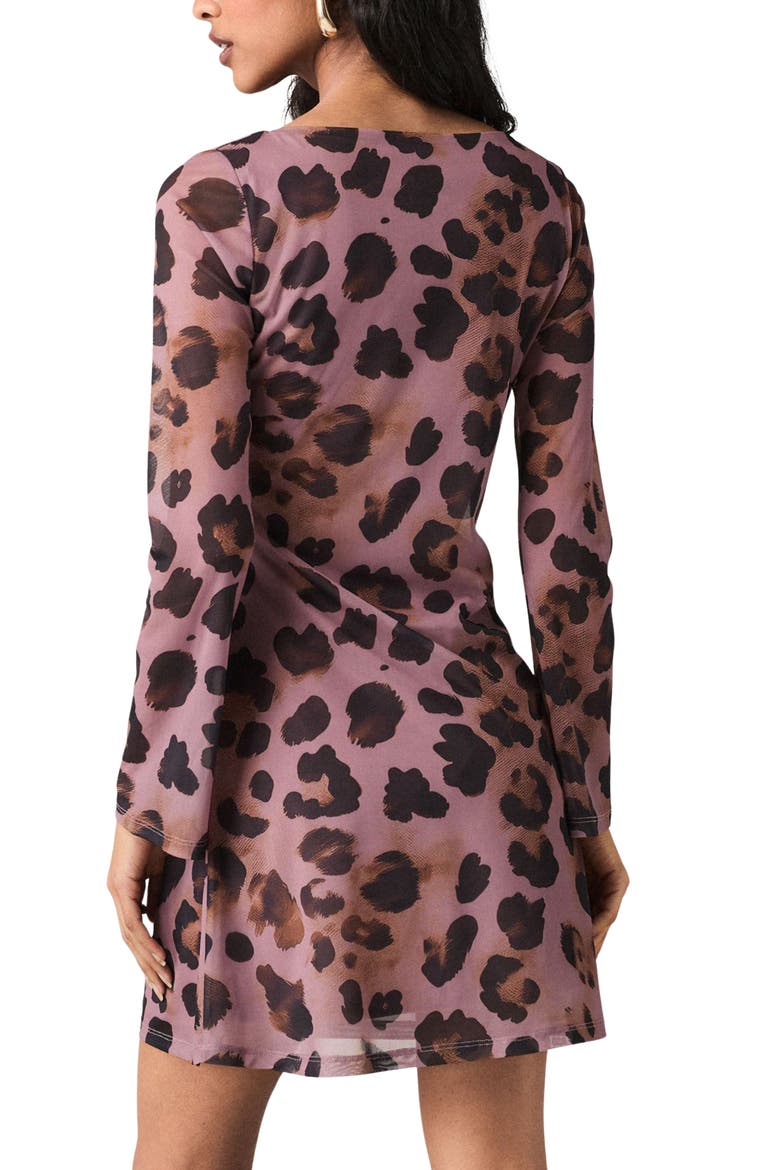 Animal Long Sleeve Mesh Minidress, Alternate, color, PINK