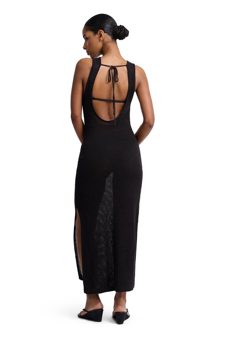 Linen Knit Low Scoop Back Maxi Dress, Alternate, color, Black