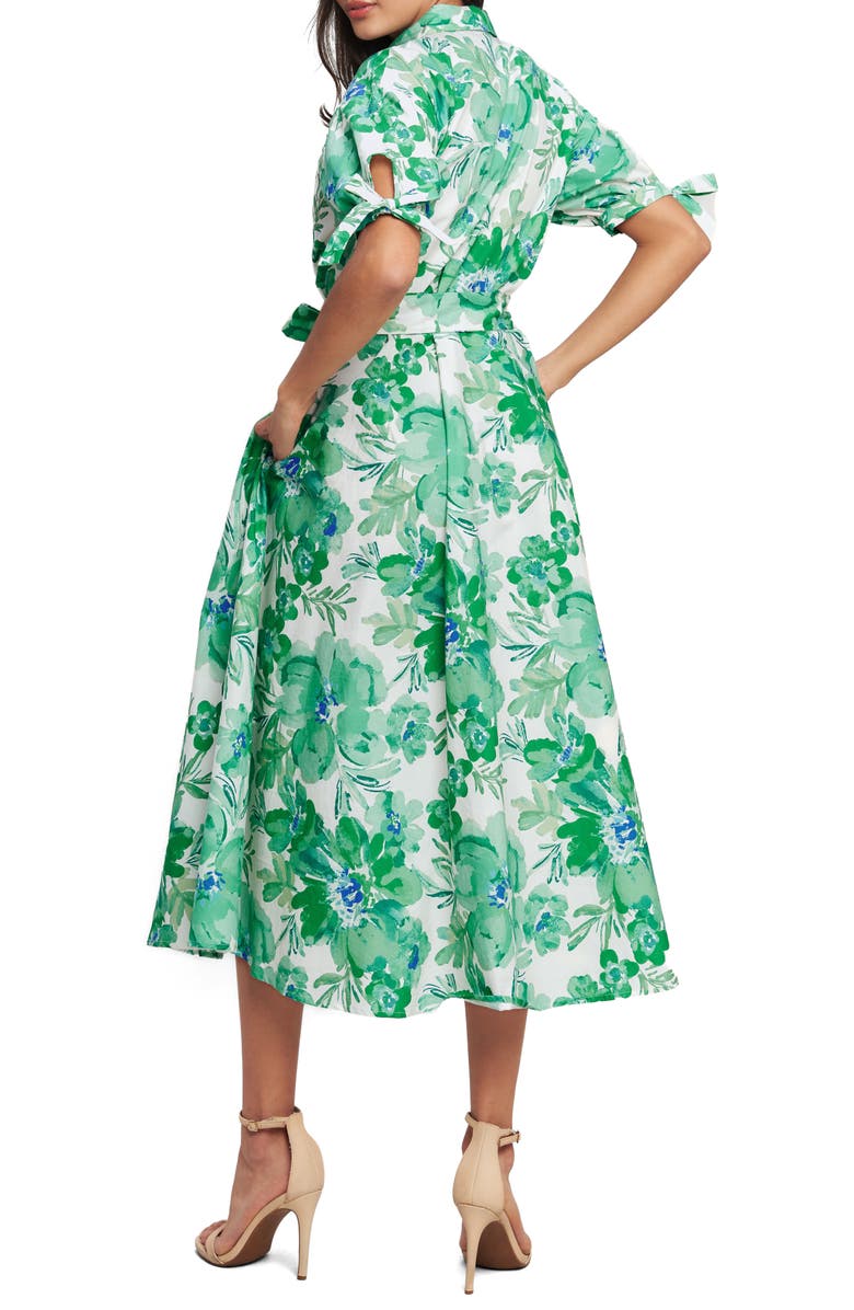 FLYING TOMATO Floral Midi Shirtdress, Alternate, color, Ivory/ Green