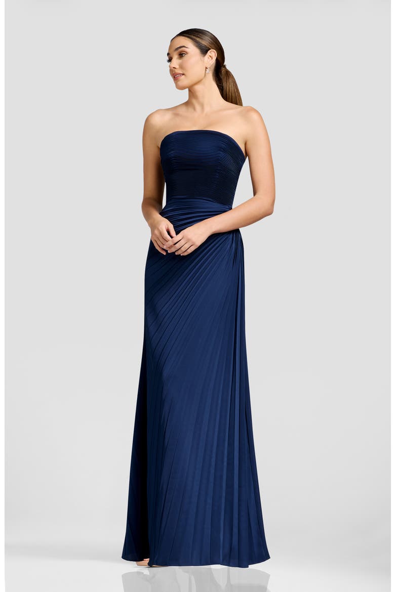 Kinley Accordion Pleat Strapless Evening Gown, Alternate, color, NAVY