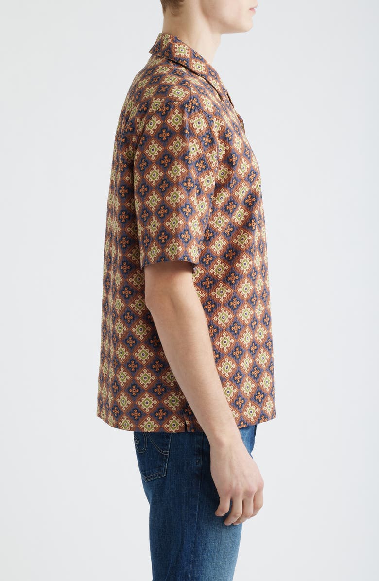 Wax London Didicot Cotton Seersucker Camp Shirt, Alternate, color, Rust / Multi