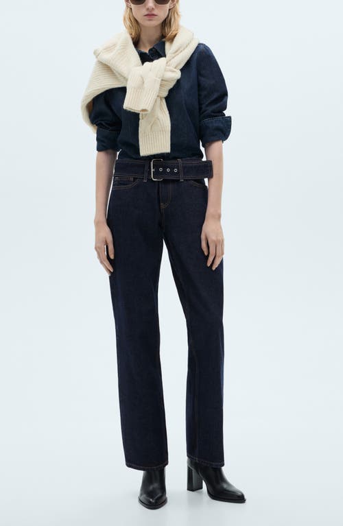 Shop Mango Belted Low Rise Straight Leg Jeans In Open Blue