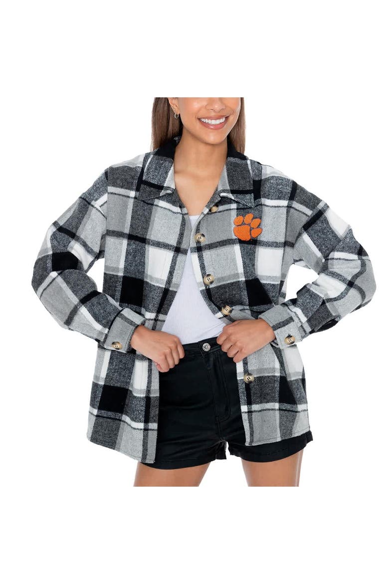 Women's Gameday Couture Gray Clemson Tigers End Zone Game Flannel Button-Up Shirt, Main, color, Gray
