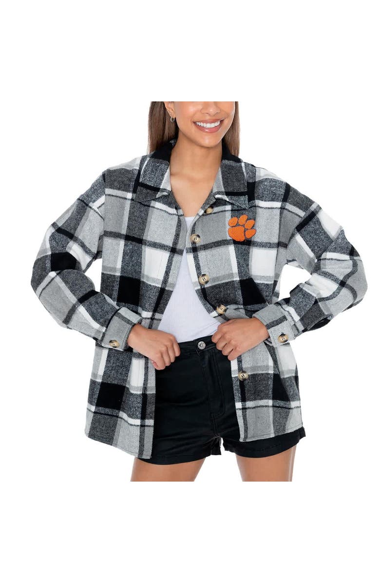 GAMEDAY COUTURE Women's Gameday Couture Gray Clemson Tigers End Zone Game Flannel Button-Up Shirt, Main, color,