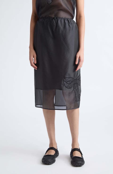 Bria Embroidered Bow Silk Blend Organza Skirt