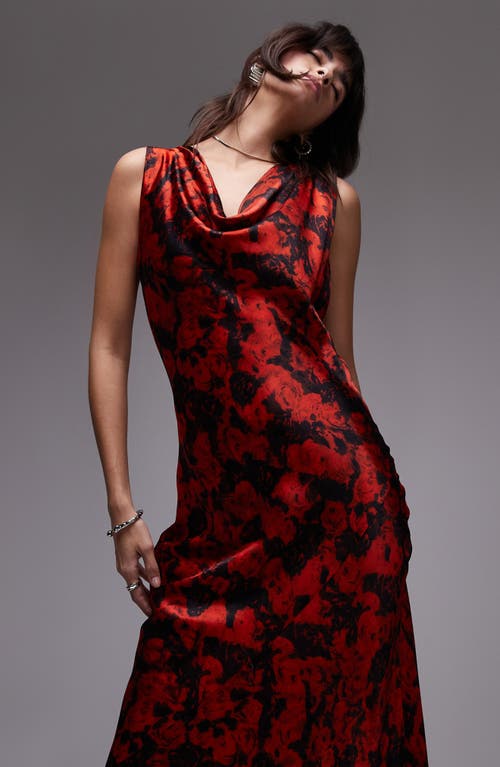 Topshop Built Up Cowl Neck Maxi Dress In Small Red Rose In Red