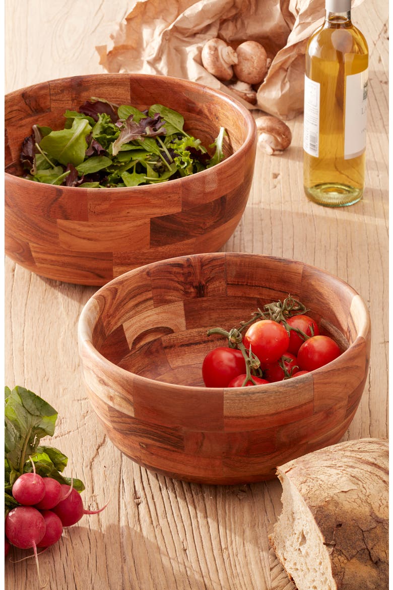 at Home Large Wood Serving Bowl, Alternate, color, BROWN