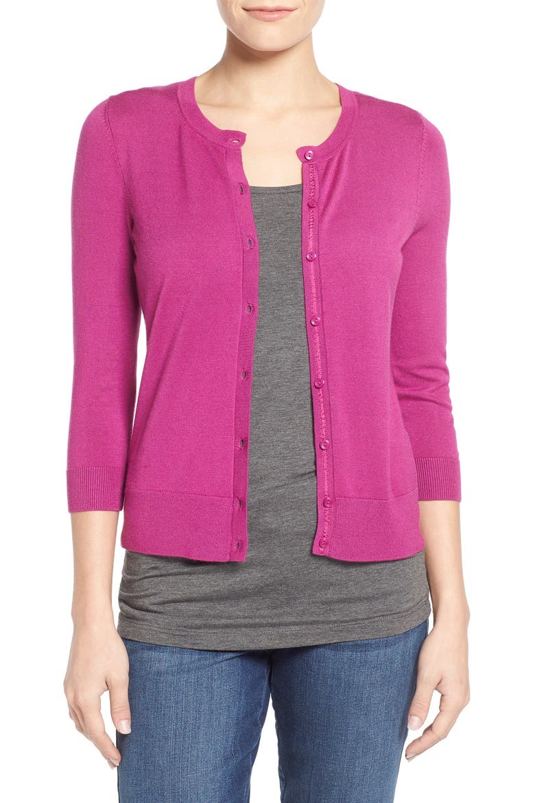 Three Quarter Sleeve Cardigan, Main, color, PURPLE CLOVER