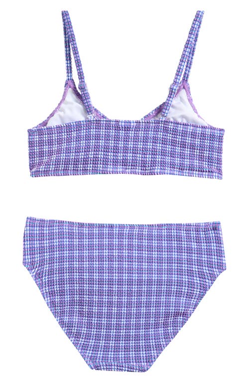 Treasure & Bond Kids' Check Textured Two-piece Swimsuit In Purple