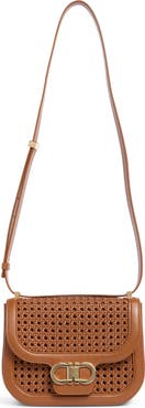 FERRAGAMO Double Gancini Woven Leather Crossbody Bag