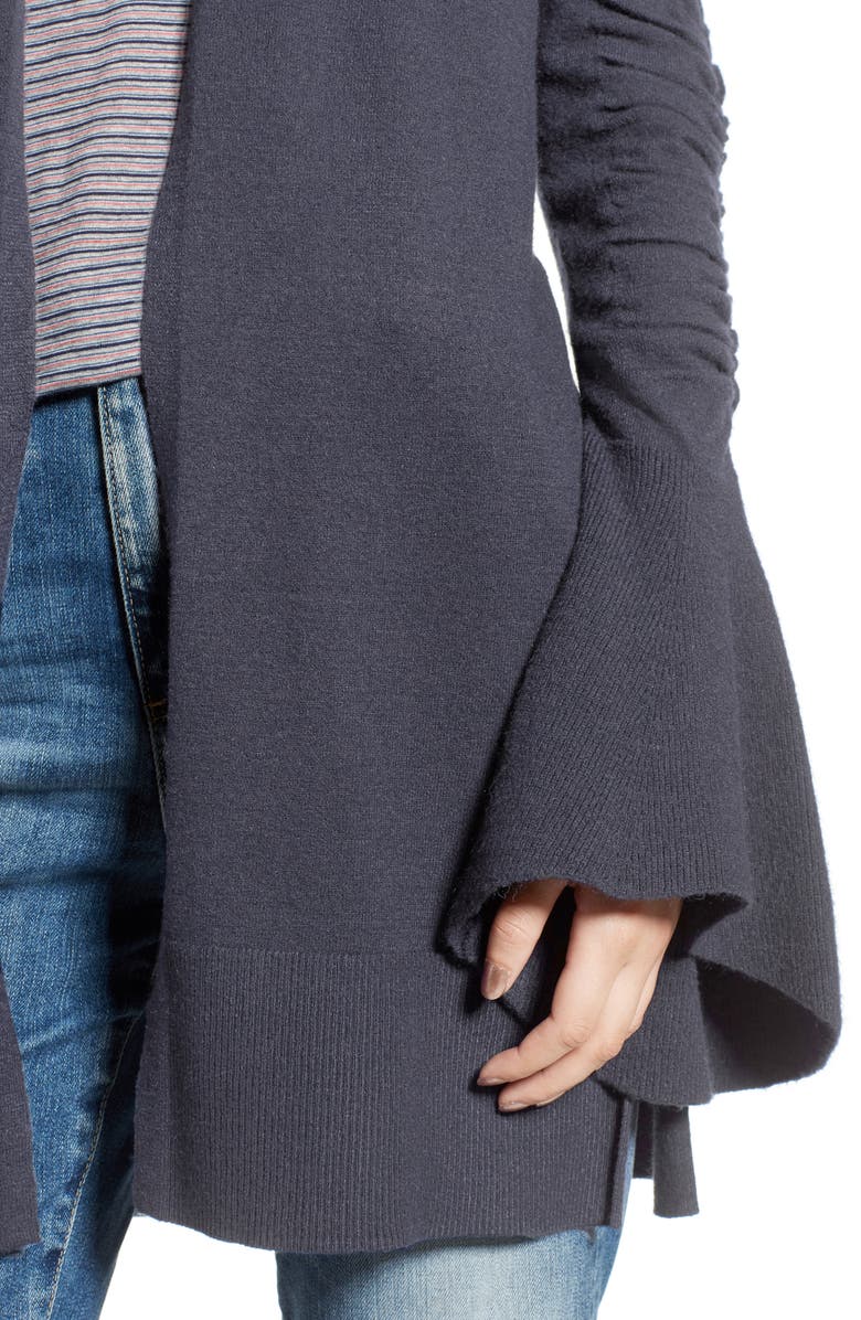 Hinge Ruched Bell Sleeve Cardigan, Alternate, color,