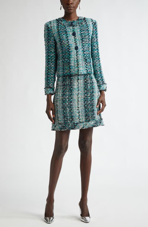 St John St. John Collection Foiled Eyelash Tweed Crop Jacket In Juniper/aquamarine Multi