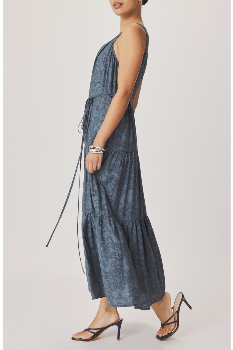 Iris Paisley Print Tiered Maxi Dress, Alternate, color, MOOD INDIGO BLUE