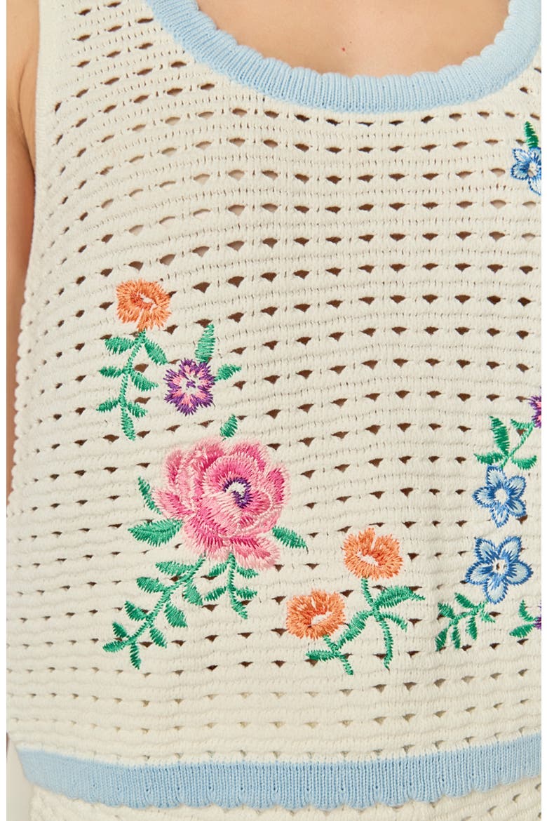 Floral Embroidered Sheer Crop Open Stitch Top, Alternate, color, OFF WHITE