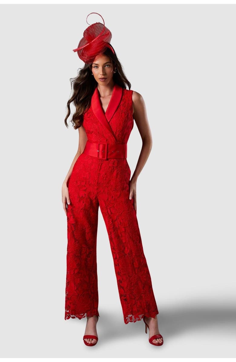 Coast Lisa Lace Belted Jumpsuit, Main, color, Red