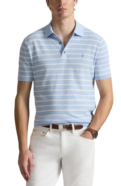 Stripe Cotton & Linen Polo Sweater