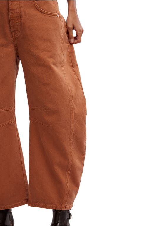 Shop Free People Good Luck Mid Rise Barrel Leg Jeans In Ginger Root