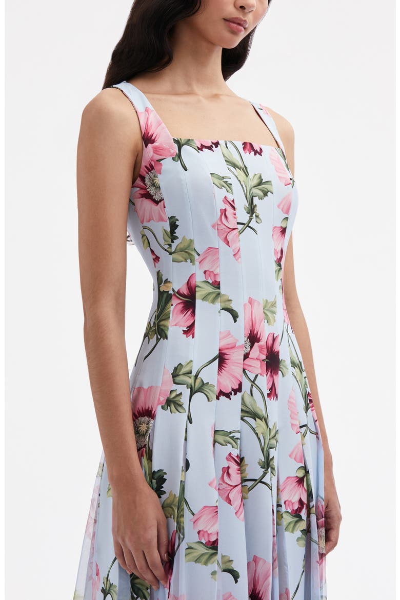 Poppy Print Pleated Square Neck Dress, Alternate, color, LIGHT BLUE/ PINK