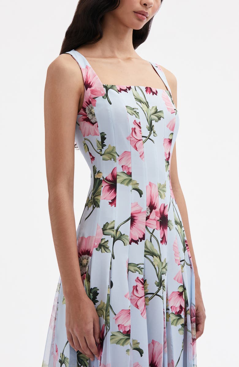 Oscar de la Renta Poppy Print Pleated Square Neck Dress, Alternate, color, 