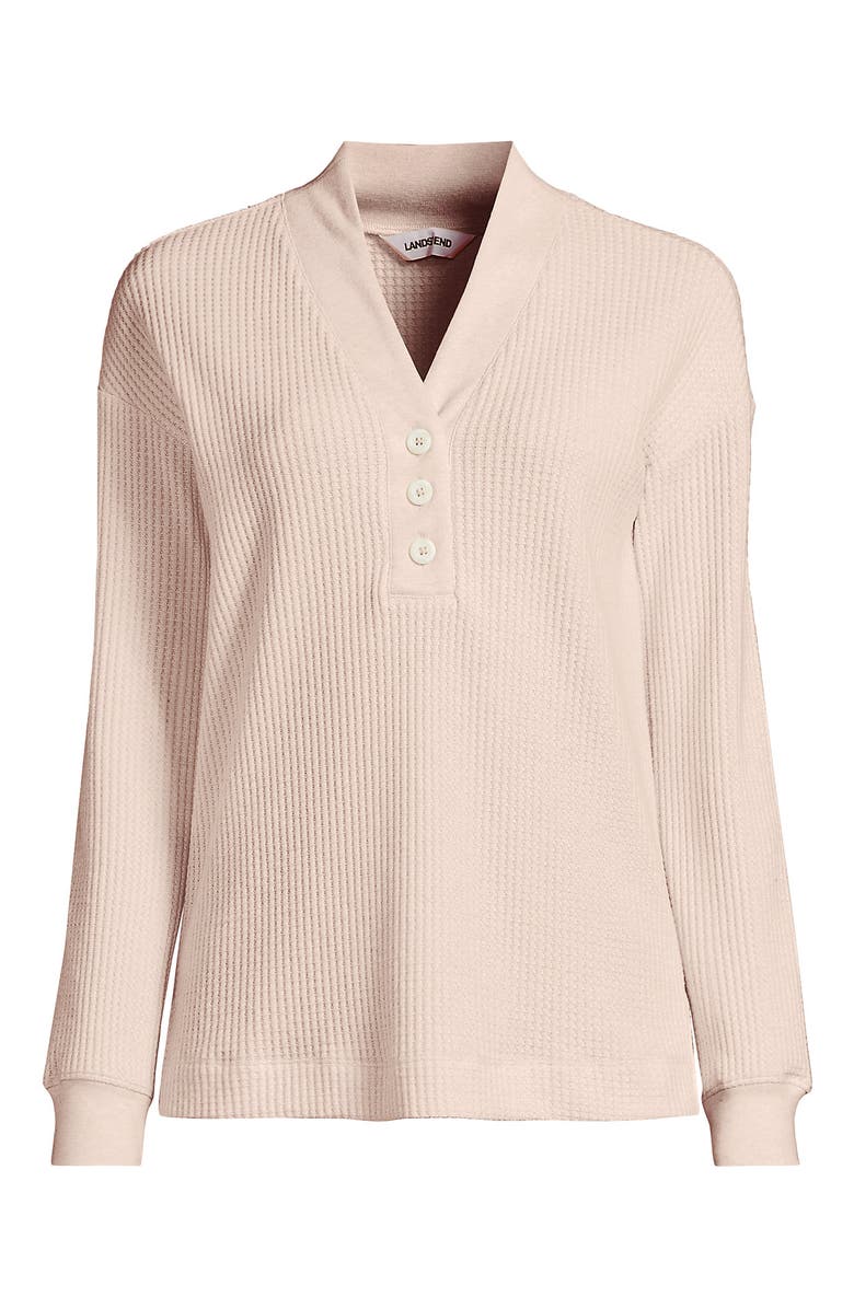 Lands' End Plus Size Long Sleeve Waffle Shawl Collar Henley, Alternate, color, Blossom Heather