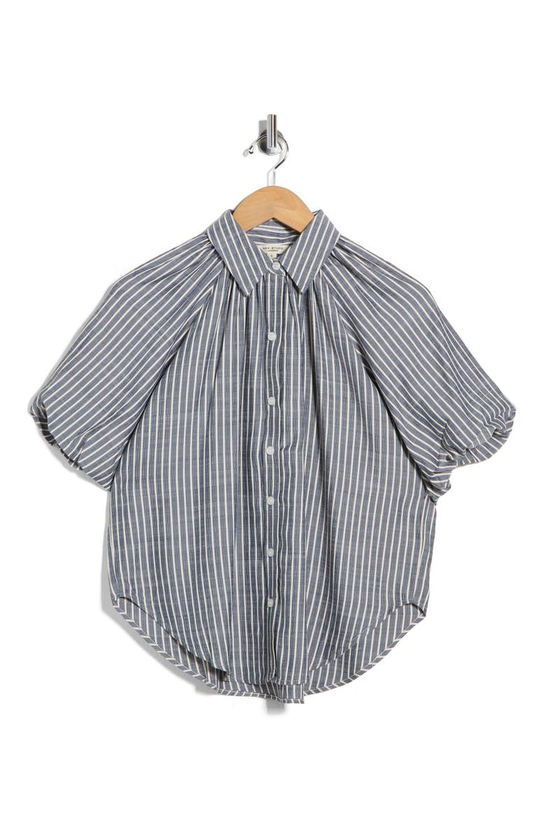 Bubble Sleeve Boyfriend Shirt, Alternate, color, INDIGO/ IVORY STRIPE