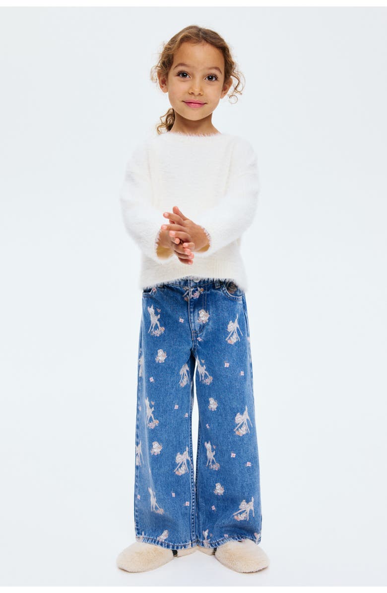H&M Printed Wide Leg Jeans, Main, color, Denim Blue/Bambi