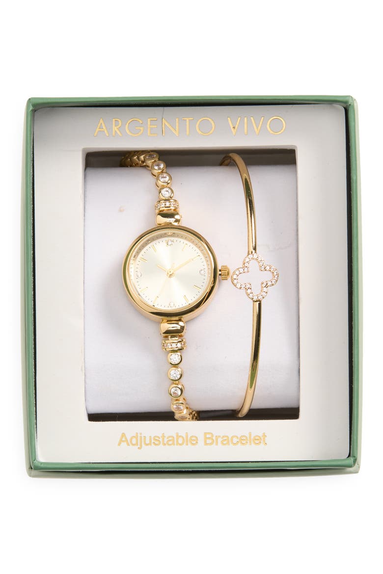 Bracelet Watch & Clover Bangle Bracelet Set, Alternate, color, GOLD