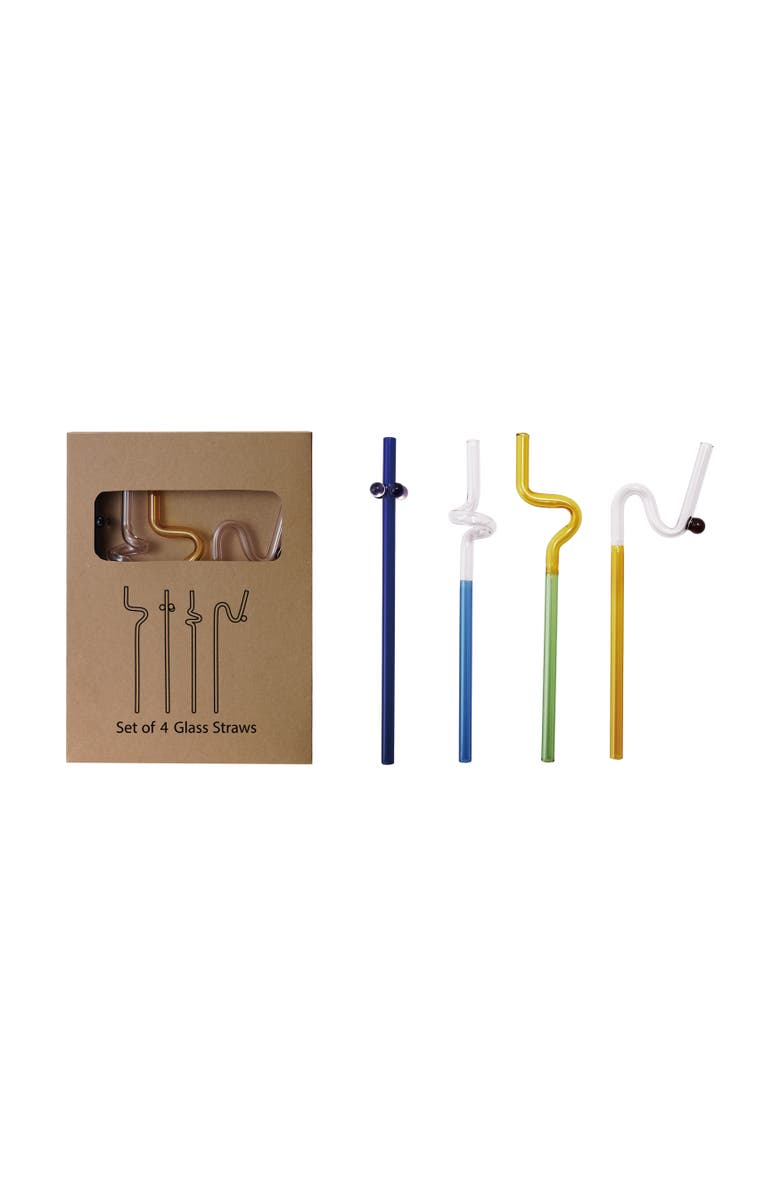 Storied Home 4-Piece Twisted Drinking Straw Set, Main, color, Blue