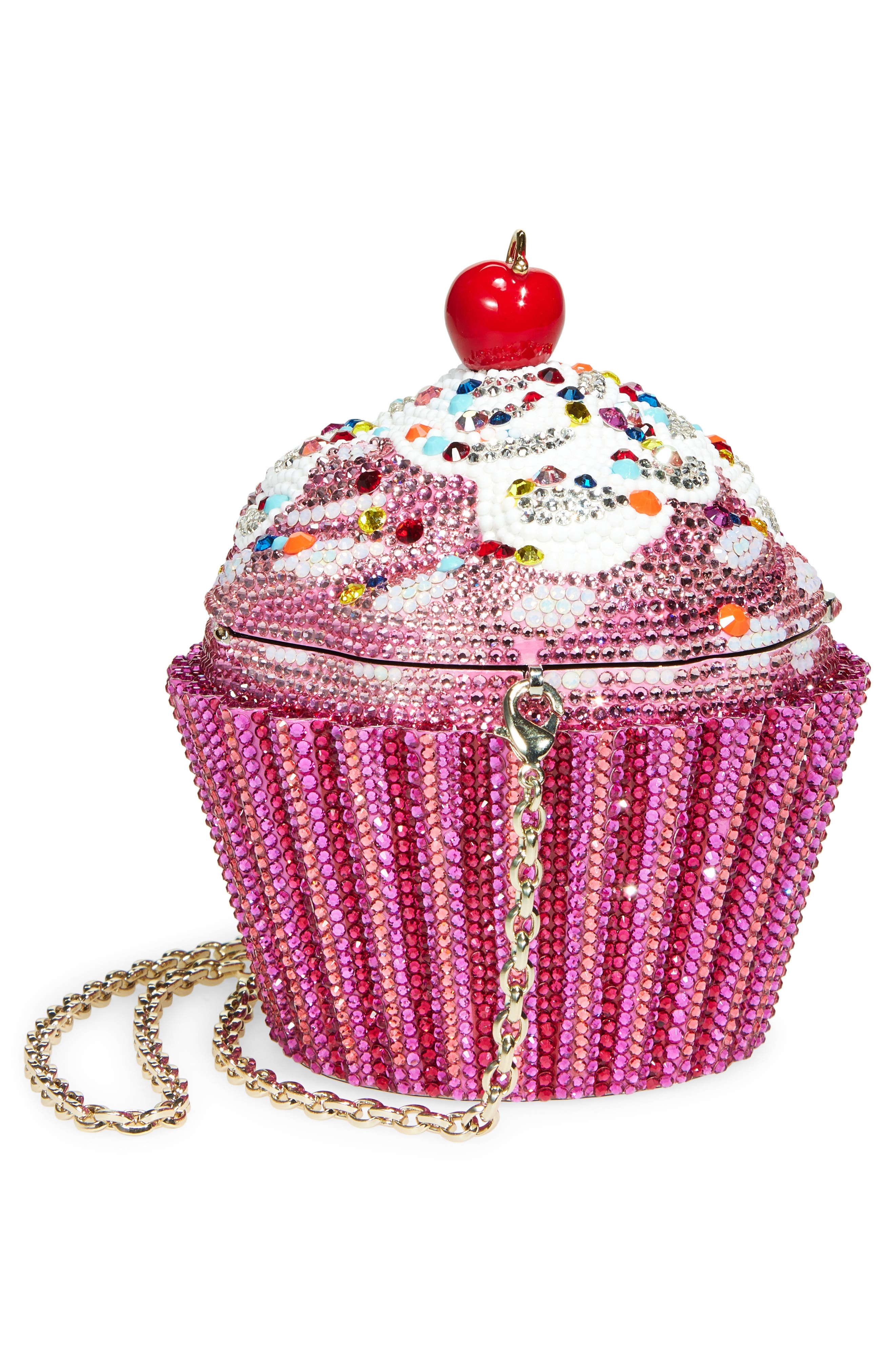 JUDITH LEIBER COUTURE Cherry Cupcake Crystal Clutch, Alternate, color, Silver Fuchsia Multi