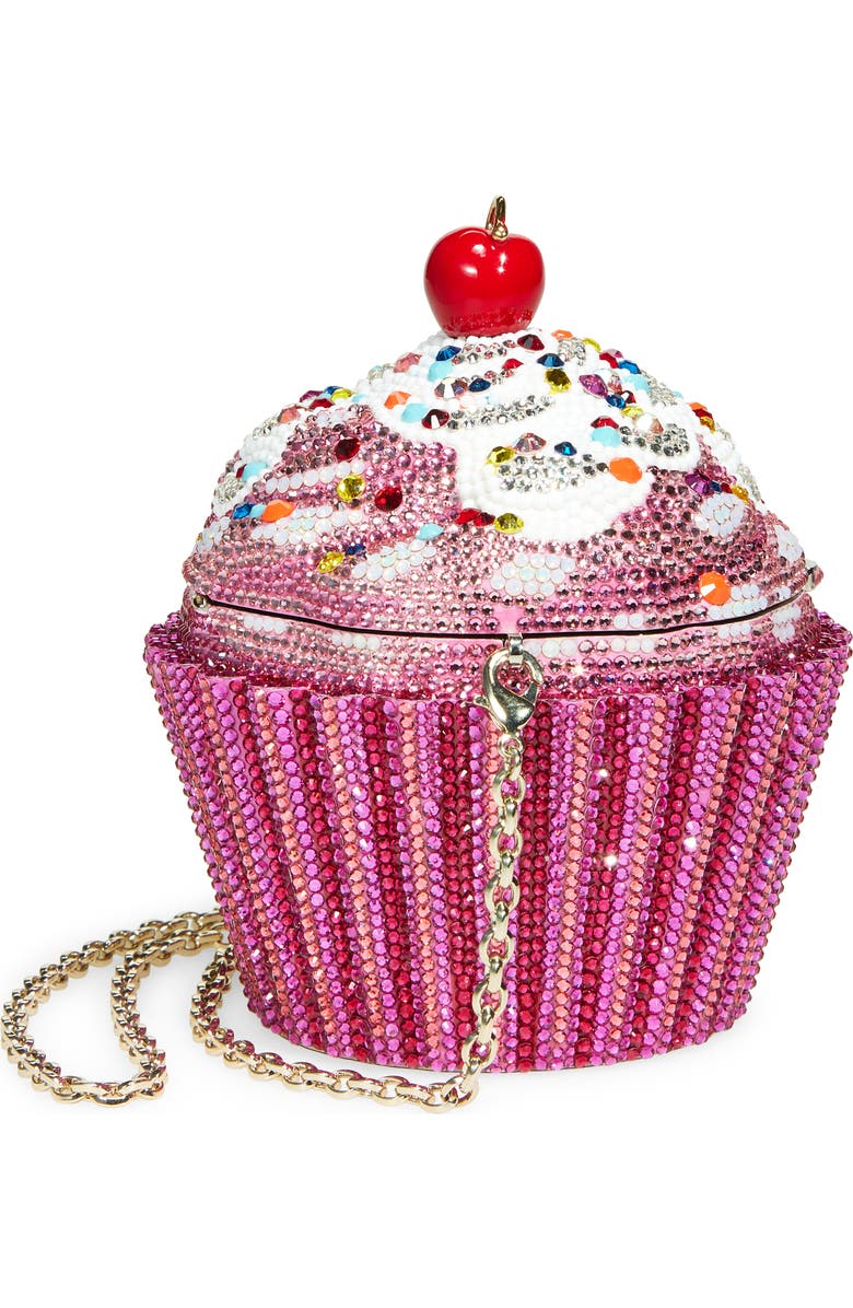 JUDITH LEIBER COUTURE Cherry Cupcake Crystal Clutch, Alternate, color, Silver Fuchsia Multi