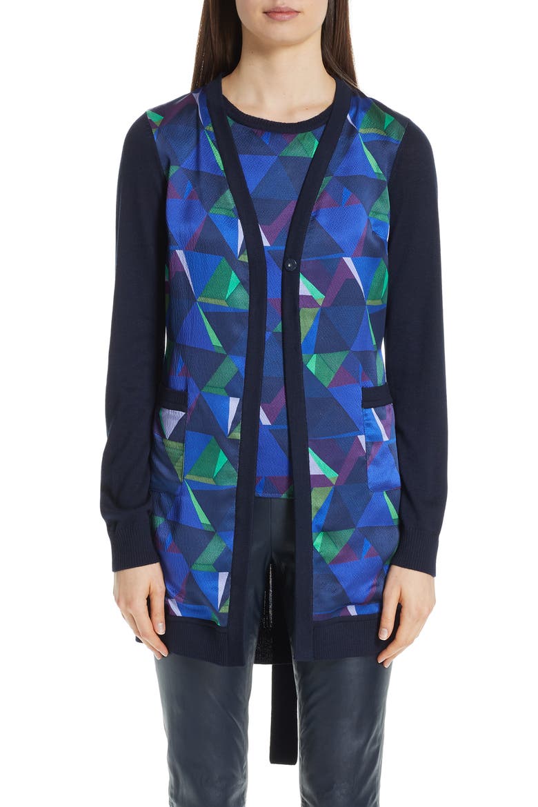 Jersey & Silk Cardigan, Main, color, NAVY MULTI