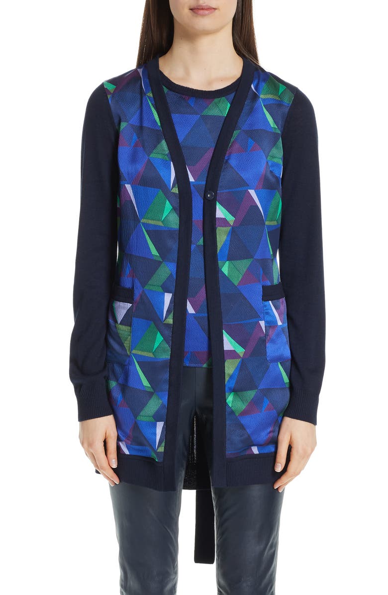 St. John Collection Jersey & Silk Cardigan, Main, color, 