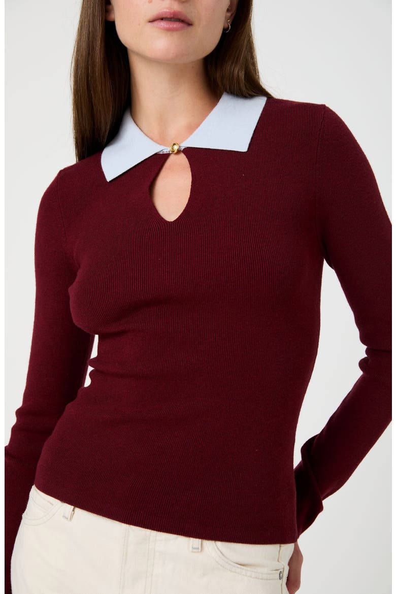 Keyhole Collar Sweater, Alternate, color, BURGUNDY/ BLUE