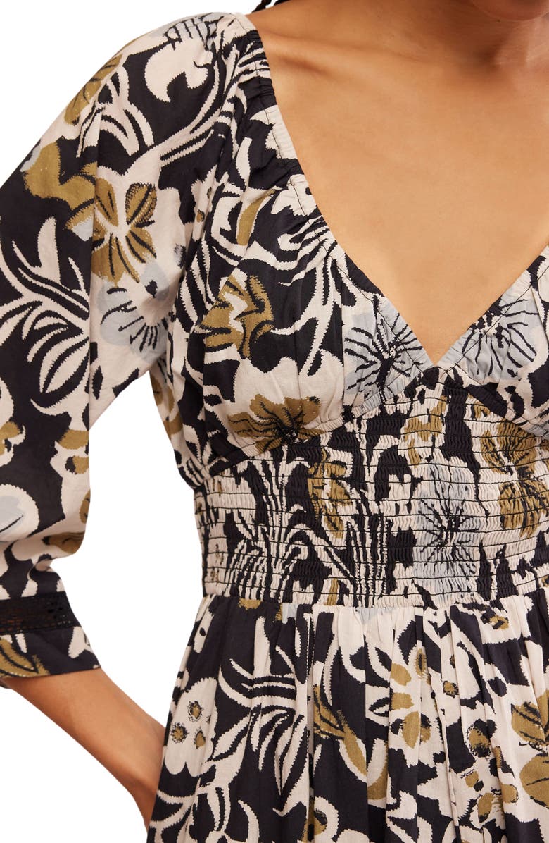 Free People Printed Smocked Waist Maxi Dress, Alternate, color, Black Combo