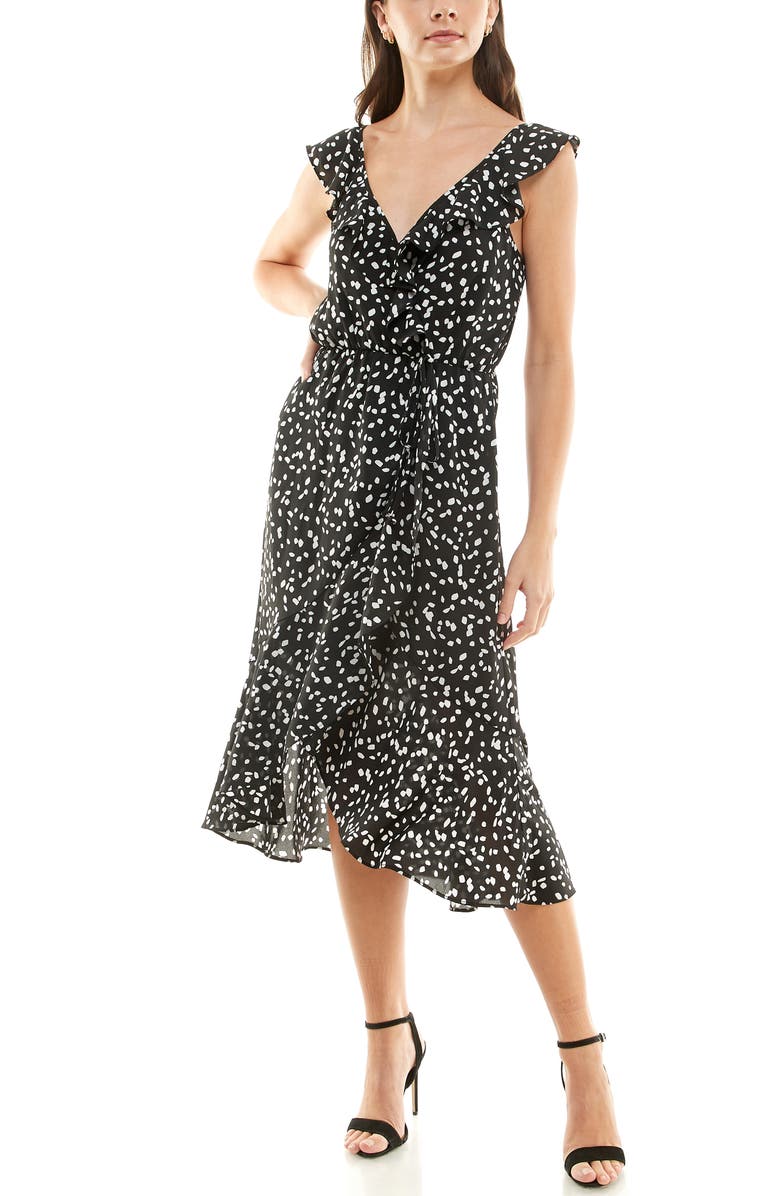 Socialite Ruffle Print Wrap Midi Dress, Alternate, color,
