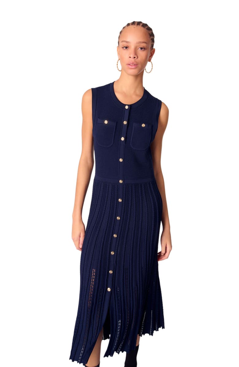 maje Pleated knit maxi dress, Alternate, color, 